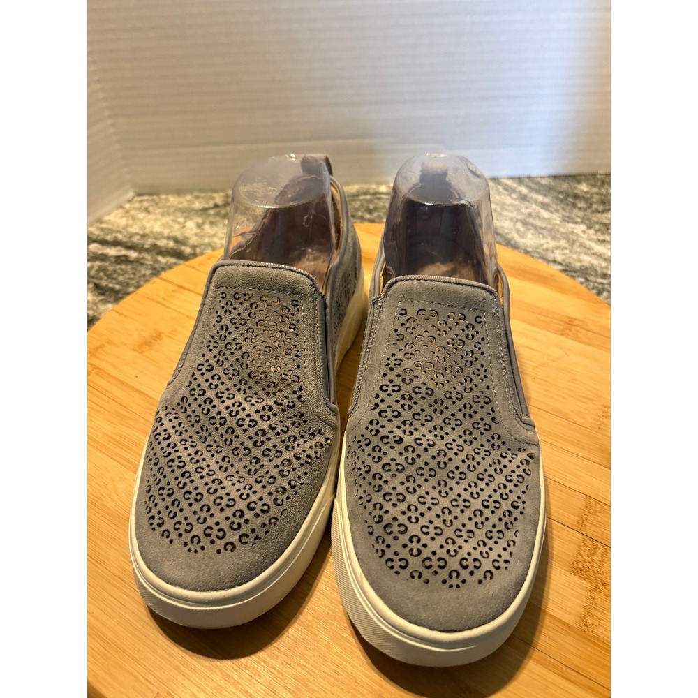 Vionic Womens Grey Suede Perforated Leopard Slip On Sneakers Shoes Size 8.5